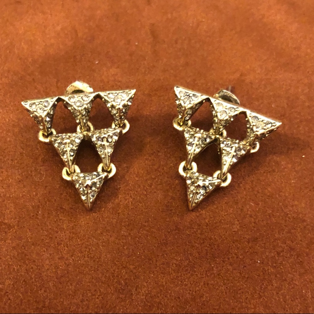 Gold pave diamond shaped earrings